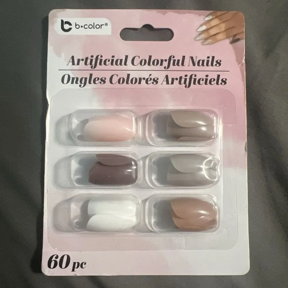 B Color Artificial Colorful Press on Nails Oval Shape, Glue Not Included 60 PC